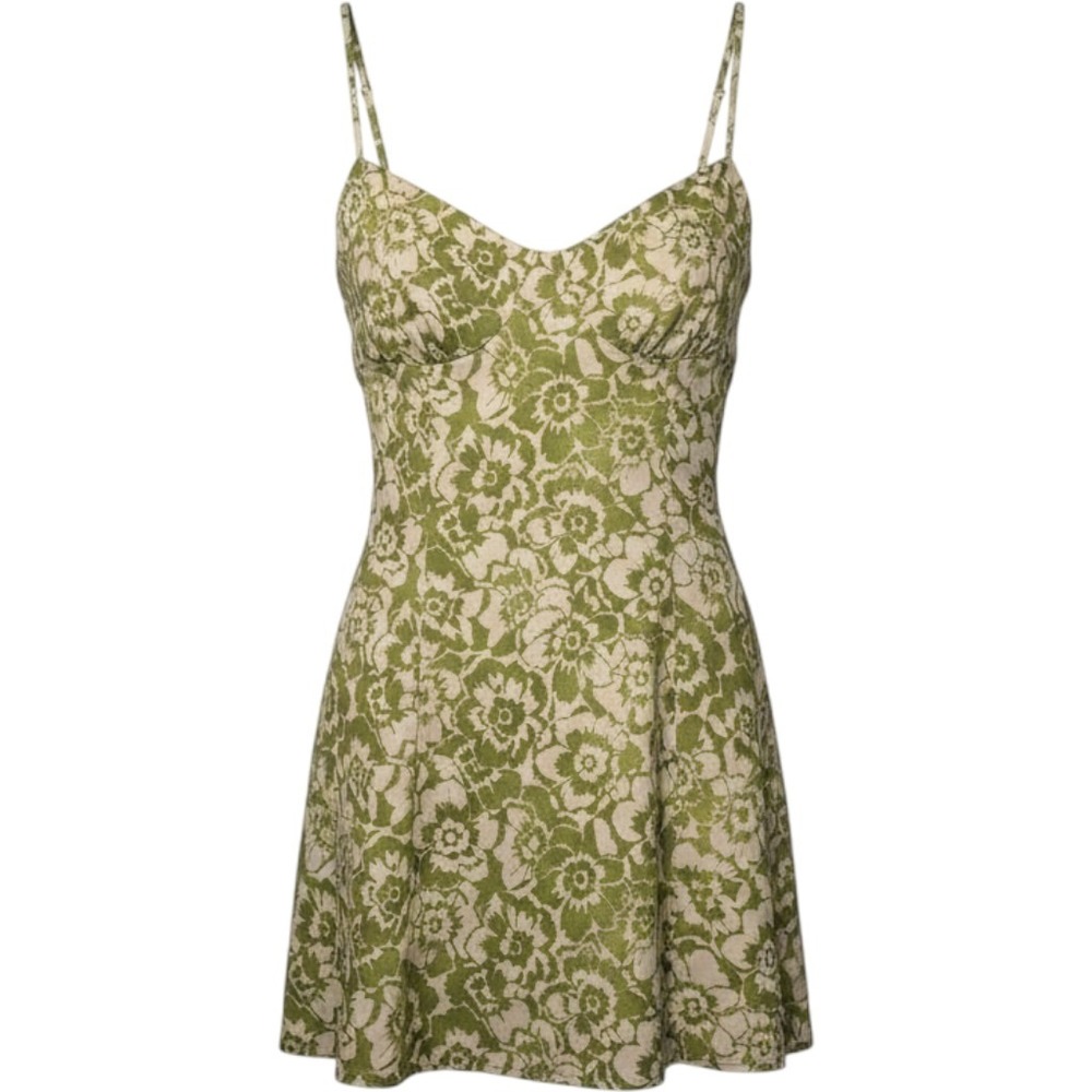 RESA lotus Strappy Green Floral Mini Dress Adjustable Straps Size S Made in LA